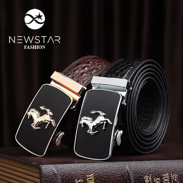 Thắt Lưng Nam DA BÒ Dập Vân Cá Sấu, Khóa tự động hình con ngựa, Khóa chống gỉ bền đẹp sang trọng,Tặng Kèm Móc Khóa