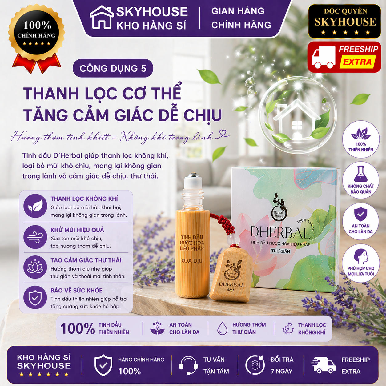 Tinh dầu nước hoa thư giãn trị liệu DHERBAL độc quyền DAMODE chai 5ml tinh dầu nước hoa giảm stress chính hãng
