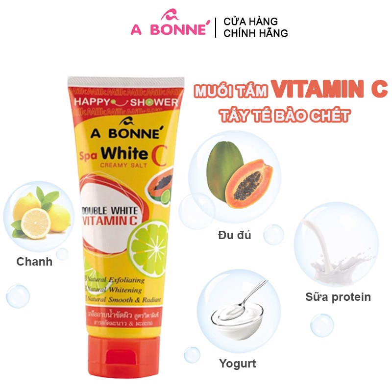 Muối Tắm Vitamin C Tẩy Tế Bào Chết Cơ Thể, Làm Trắng Da, Giảm Thâm Sạm, Dưỡng Da Mịn Màng A Bonne Spa White Creamy Salt Vitamin C 350g