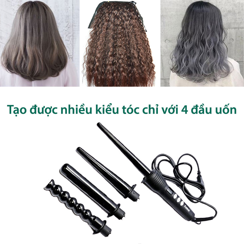 Máy uốn tóc đa năng Kemei-4083 chuyên nghiệp với 4 đầu uốn thay thế, điều chỉnh 13 mức nhiệt độ màn hình hiển thị LCD cao câp