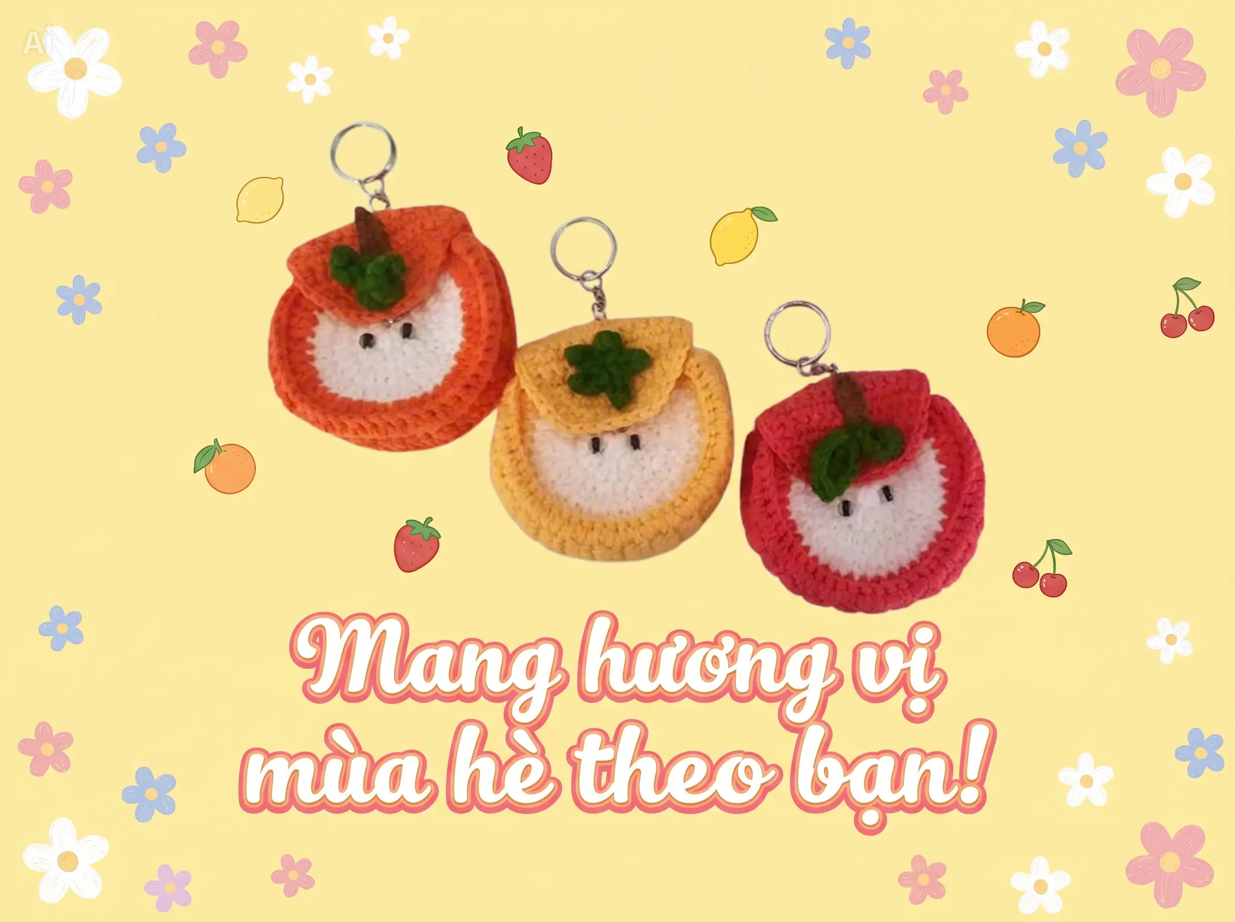 Móc khóa túi đựng tiền xu hình trái cây
