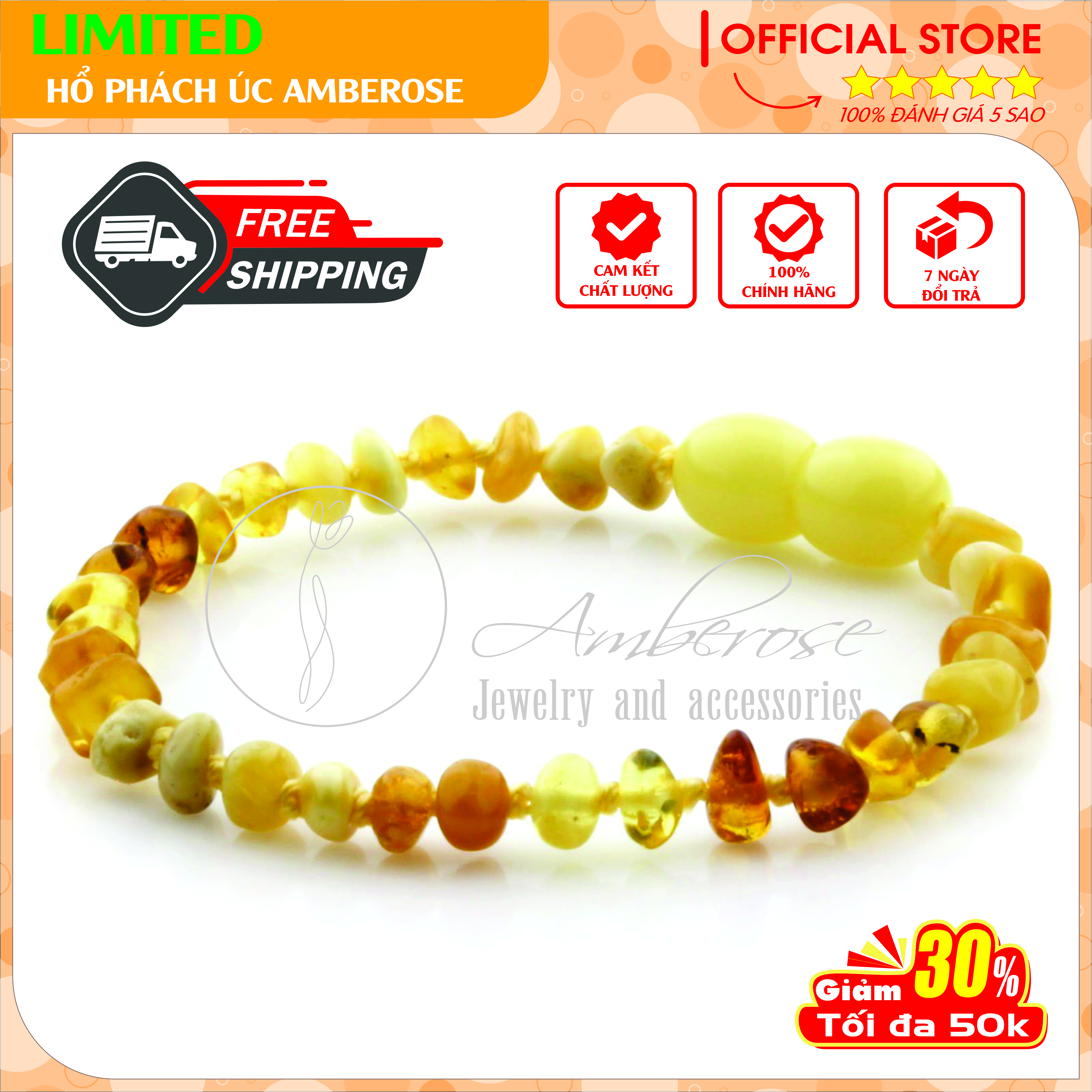 Bộ Vòng Hổ Phách Amber Cho Bé 0 - 10 tuổi SABKMT25