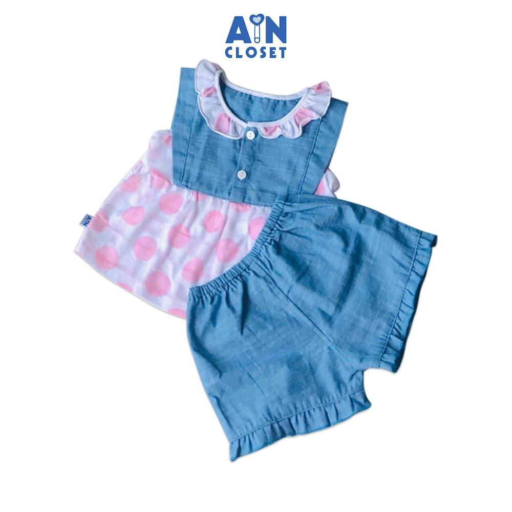 Bộ quần áo ngắn bé gái họa tiết Bi hồng xanh cotton - AICDBG6INTNL - AIN Closet