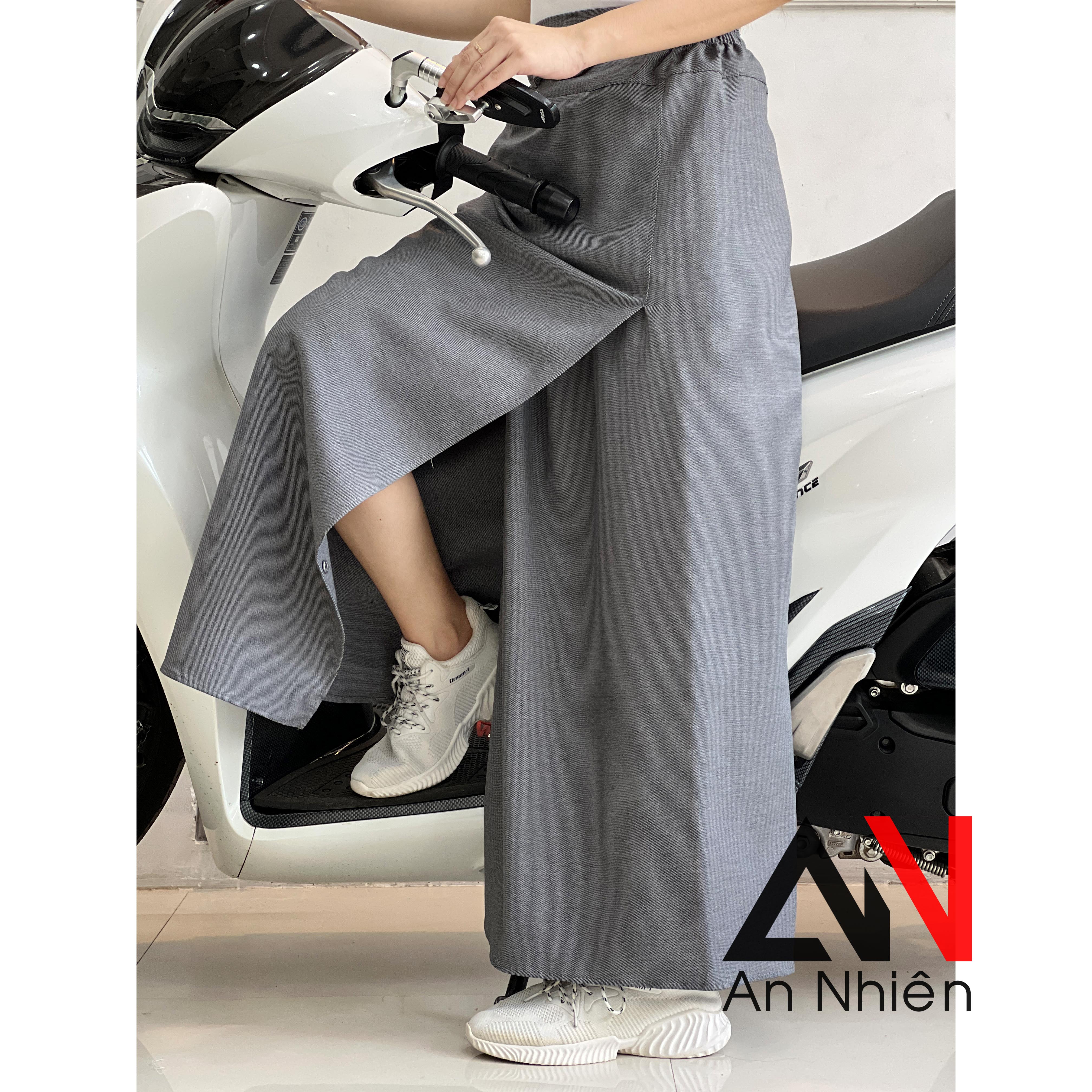 Váy chống nắng xẻ tà cố định bằng miếng dán kết hợp nút bấm chất mềm mại co giãn tốt xòe rộng dài dưới tà váy có nút bấm cố định