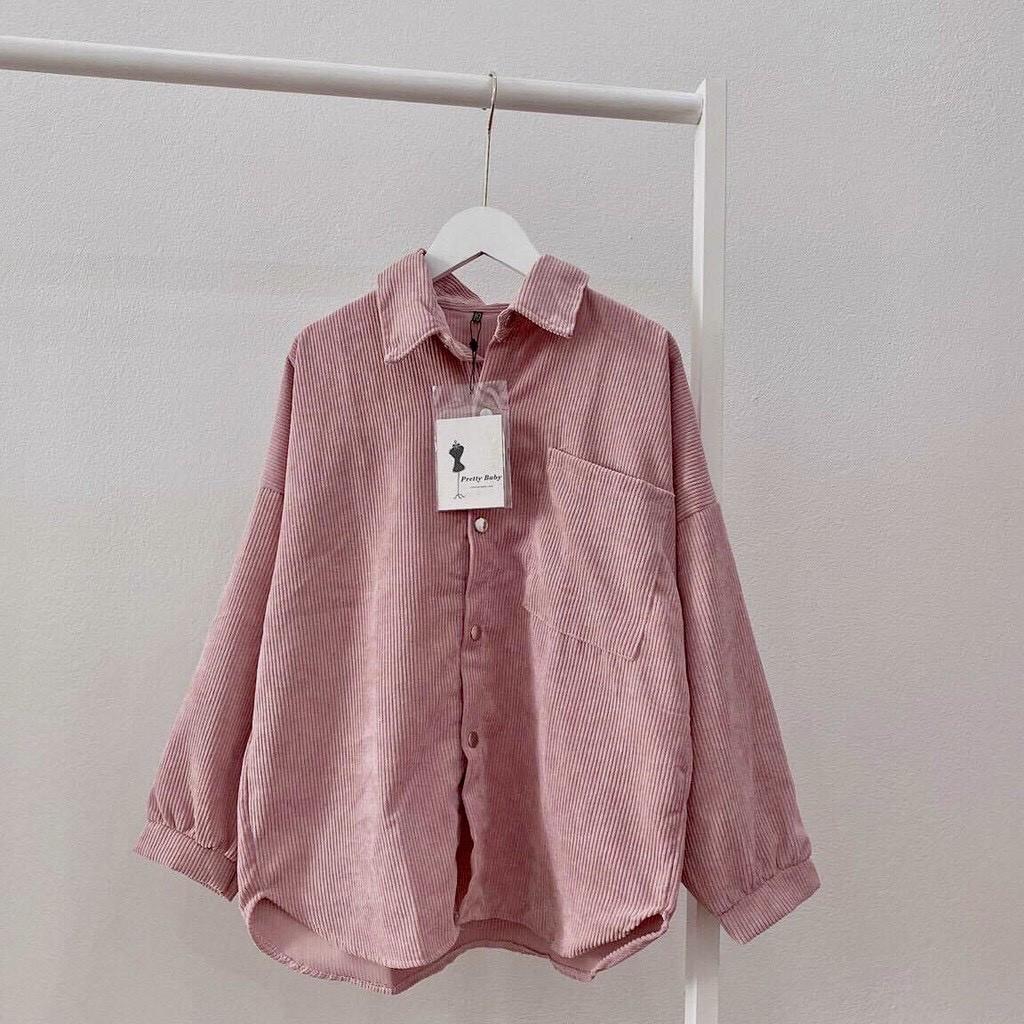 Áo Sơ Mi NHUNG GÂN️ Áo Sơ Mi Unisex Form rộng Unisex Nam/Nữ Phong Cách Hàn Quốc Ulzzang