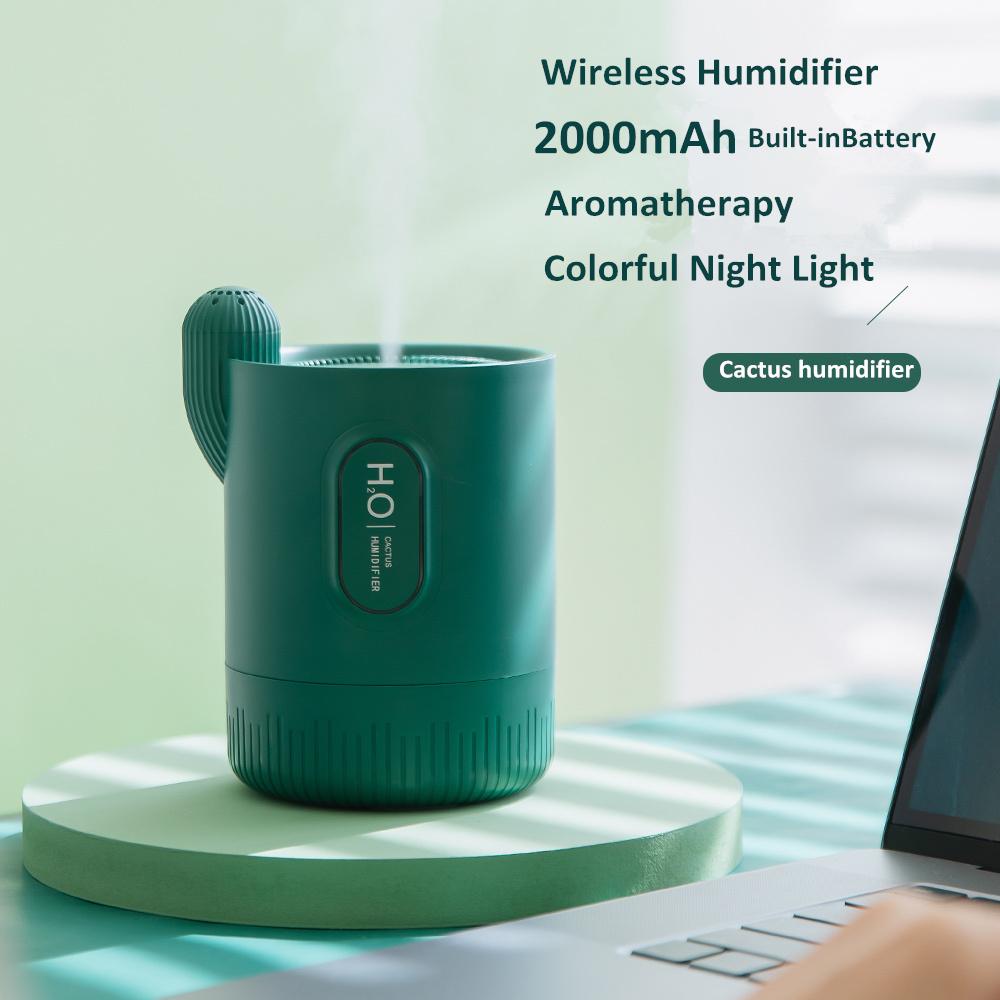 Không dây Xương Rồng Máy Tạo Độ Ẩm Không Khí H2O Di Động Siêu Âm Hương Thơm Khuếch Tán 2000mAh Pin Tinh Dầu Humidificador Cho Nhà Xe Ô Tô