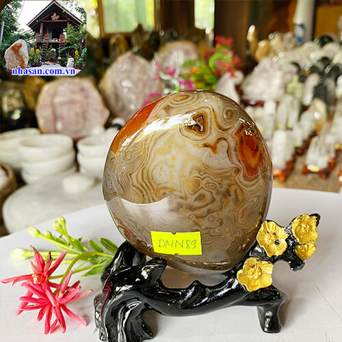 Trụ đá mã não đánh bóng mini để bàn đế dáng cành mai giúp bạn làm gì cũng thuận DMN89 nặng 420gr kích thước 11.5x7.5