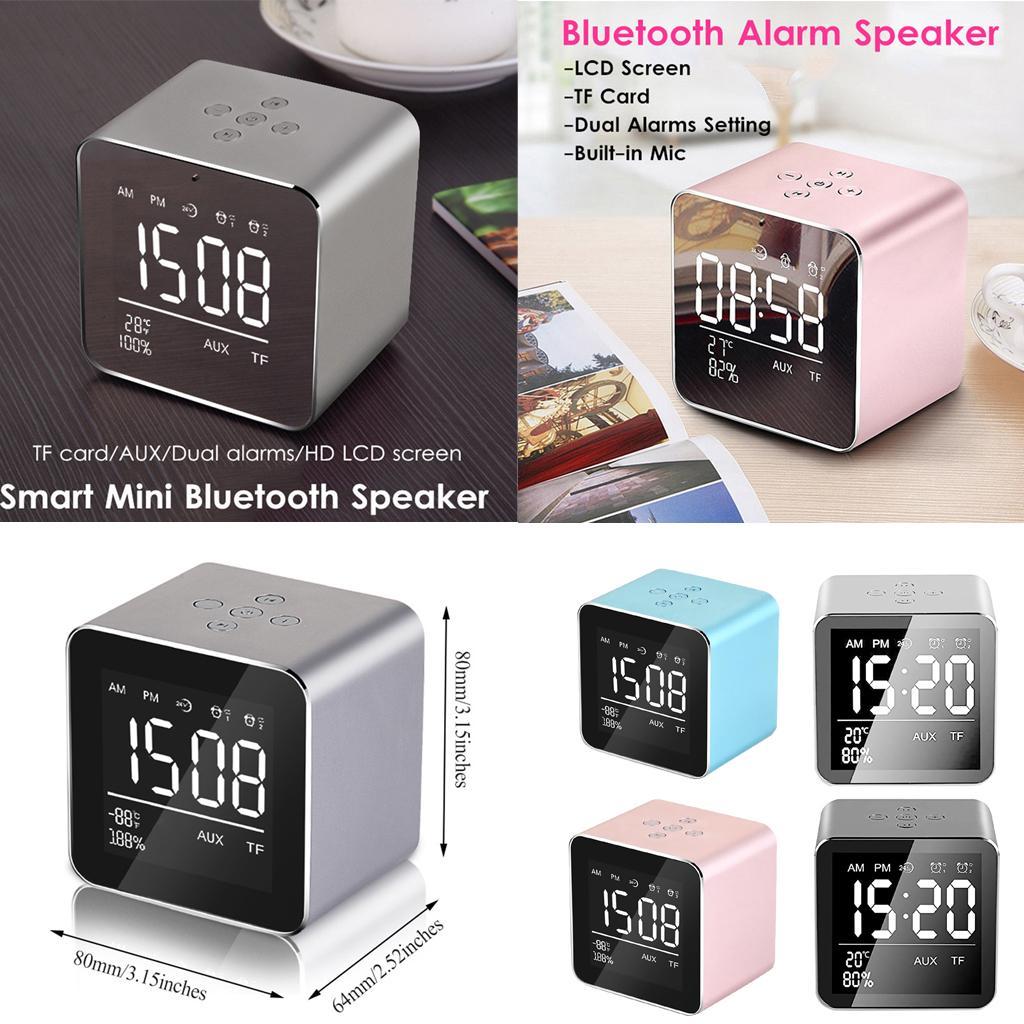 V9 Wireless Metal Mini Bluetooth Speaker Alarm Clock LCD Screen Gray
