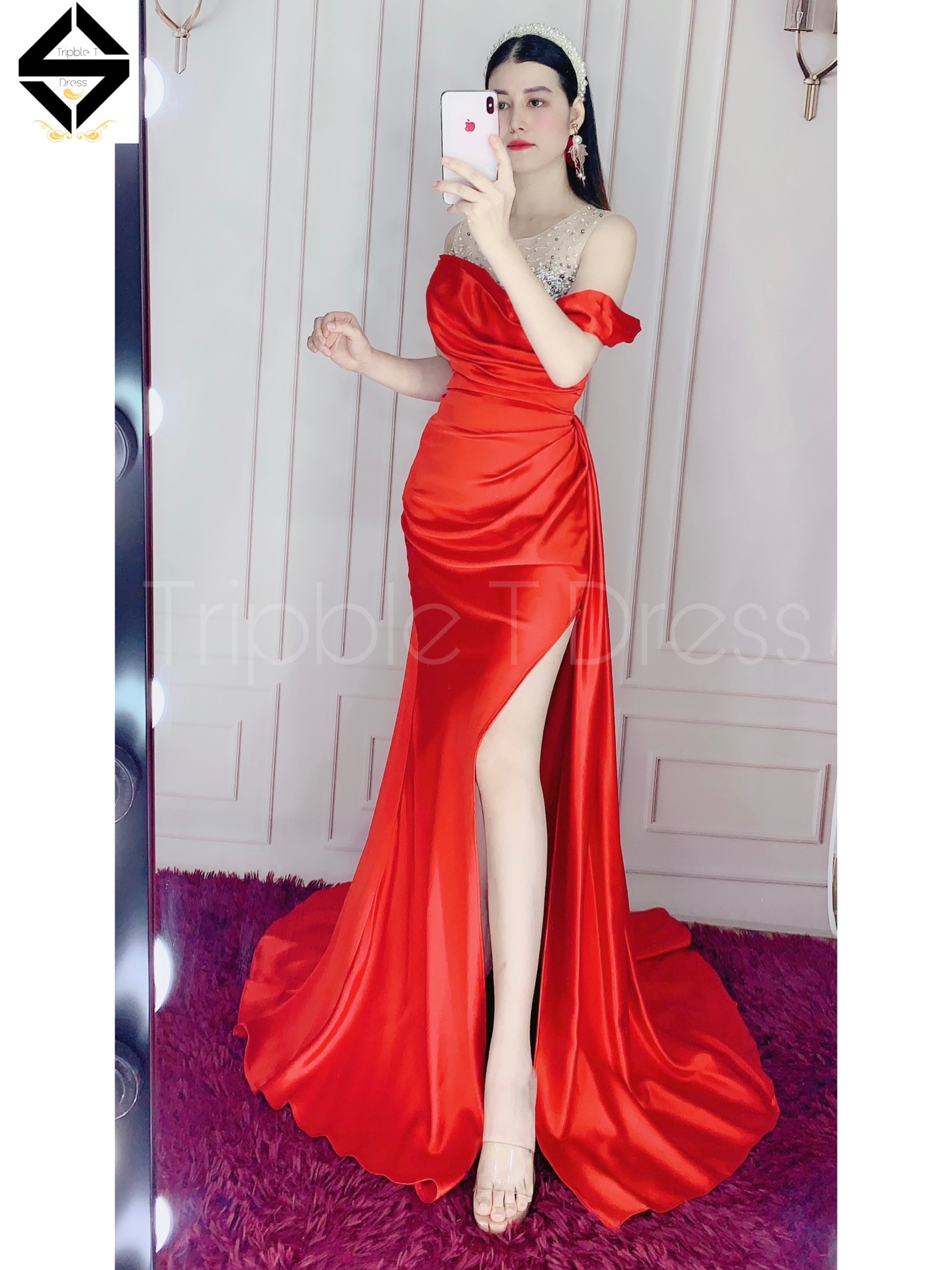 Đầm maxi body dạ hội kim sa rớt vai cao cấp TRIPBLE T DRESS - size M/L - MS142Y