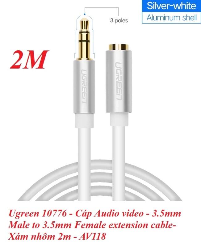 Ugreen UG10776AV118TK 2M màu Trắng Cáp âm thanh 3.5mm nối dài đầu nhôm - HÀNG CHÍNH HÃNG