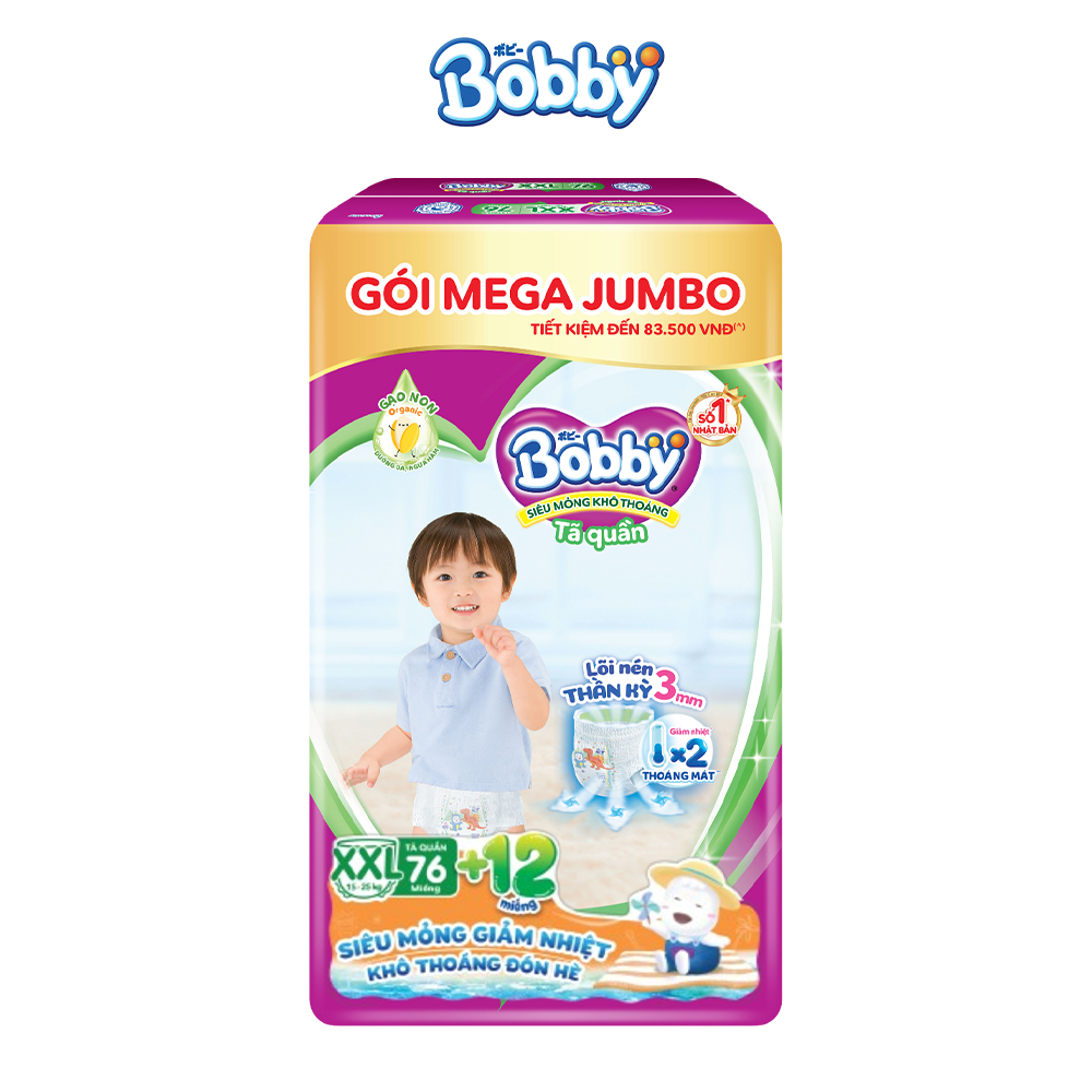 Tã quần Bobby 3mm Gạo non XXL76 - Phiên bản mùa hè