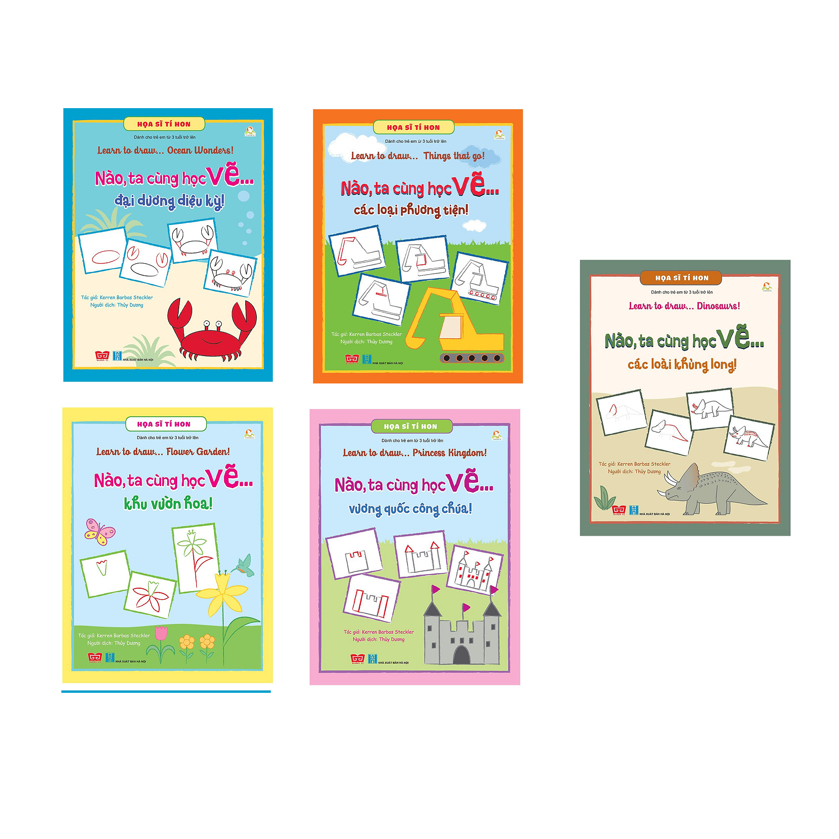 Combo 5 quyển sách dành tặng các họa sĩ nhí: Họa sĩ tí hon - Learn to draw…(Các Loài Khủng Long+ Vương Quốc Công Chúa+ Khu Vườn Hoa+ Các Loại Phương Tiện+ Đại Dương Diệu Kỳ)