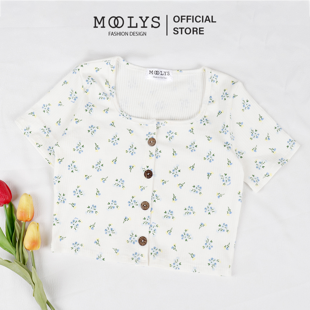 Áo crop top hoa, cổ vuông dễ thương hot trend Moolys MC001