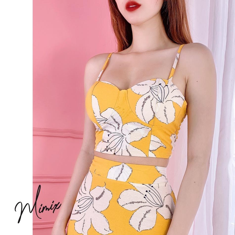 Set áo croptop hai dây cúp ngực có mút kèm chân váy hoa MIMIX BX2220