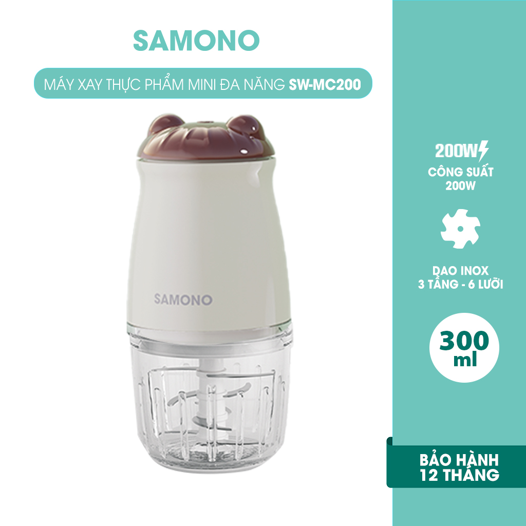 Máy xay SAMONO đa năng hình con gấu Công suất 200W Dao inox 3 tầng 6 lưỡi Dung tích 300ml SW-MC200 HÀNG CHÍNH HÃNG