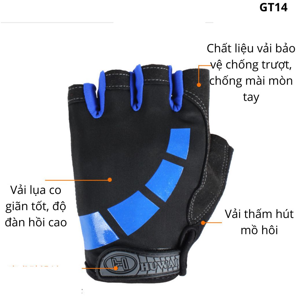 Găng tay đạp xe, găng tay nửa ngón tập thể dục nam nữ, bao tay thể thao, bao tay tập gym GT14 - M