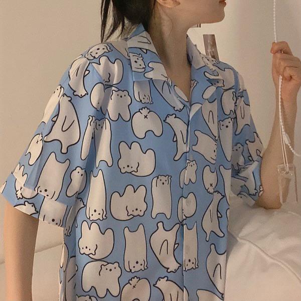 Bộ ngủ pijama chú gấu trắng vải cotton