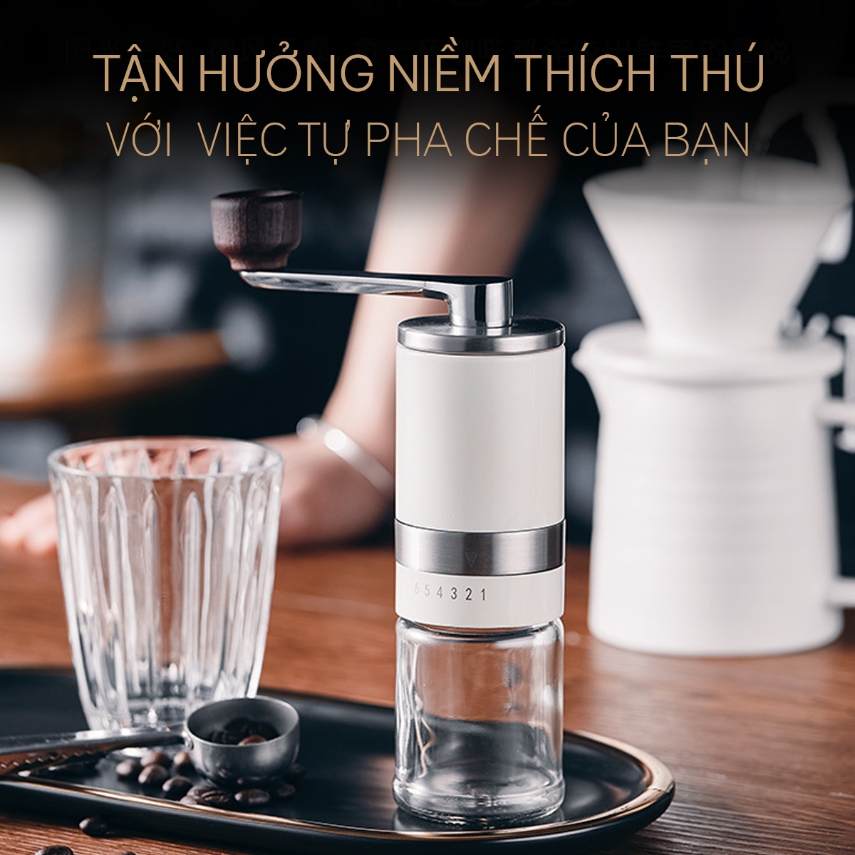 Máy xay cà phê mini cầm tay cao cấp (GA18) | Cối xay hạt cafe bằng tay với lõi nghiền bằng gốm cao cấp bền bỉ | Dụng cụ xay cafe cầm tay