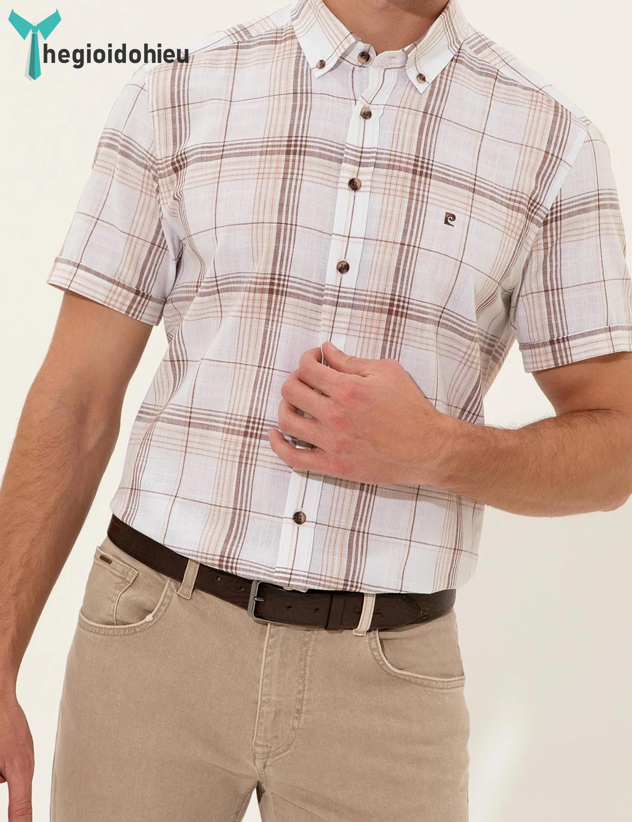 Áo sơ mi nam ngắn tay Pie Cardin PCShirt104 (Caro đỏ nâu) - Hàng nhập khẩu - Không túi - Caro đỏ nâu