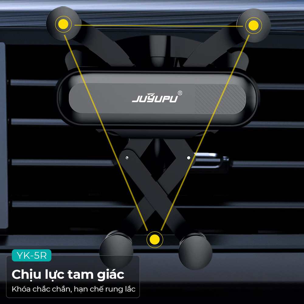 Giá đỡ điện thoại trên ô tô JUYUPU YK5R kẹp cửa điều hoà núm xoay 360 độ  có mút chống trượt chịu lực tam giác chắc chắn hạn chế rung lắc cho xe tải xe hơi - HÀNG CHÍNH HÃNG