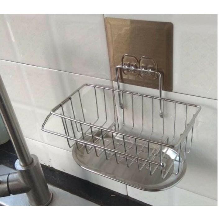 Kệ inox Để Đồ Rửa Bát Giá inox Dùng Phòng Bếp Có Khay Hứng Nước Dán Tường Siêu Chắc