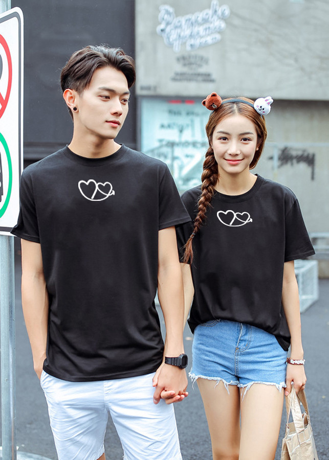 Bộ Áo Thun Đôi Nam Nữ Màu Đen A958