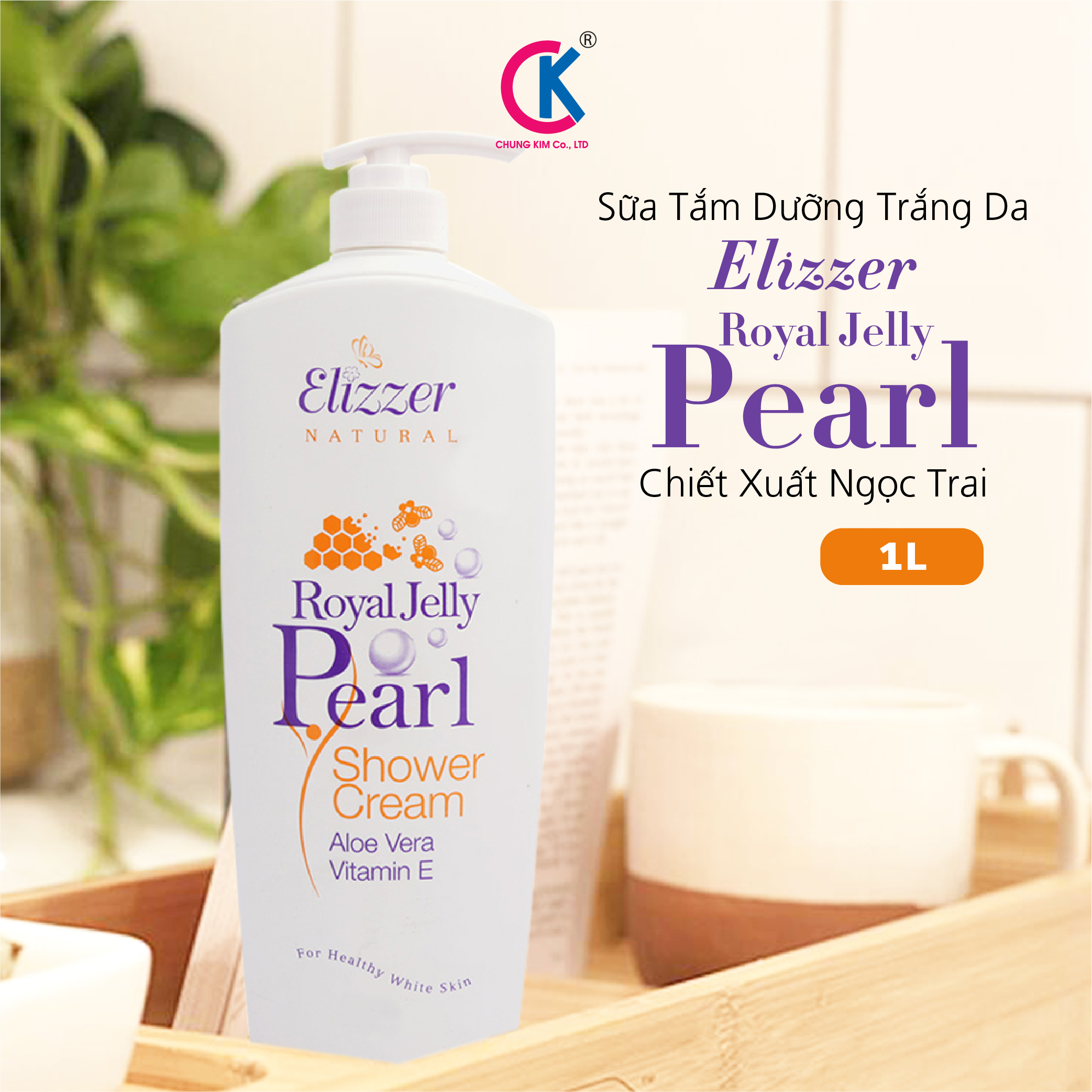 Sữa Tắm Dưỡng Trắng Da Elizzer Royal Jelly Pearl Chiết Xuất Ngọc Trai 1L