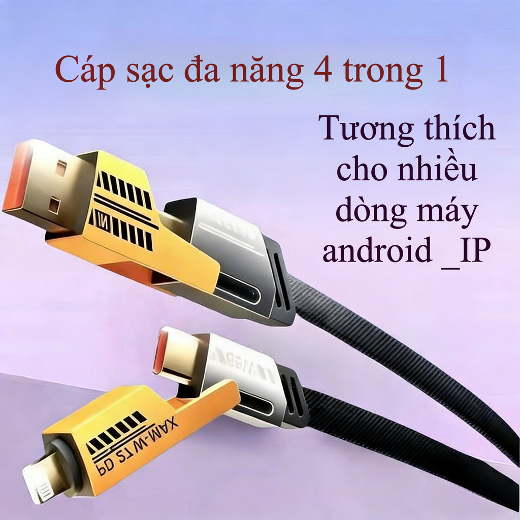 Cáp Sạc 4 Trong 1 đa năng dài 1 mét - công suất 65W, dùng cho nhiều dòng điện thoại