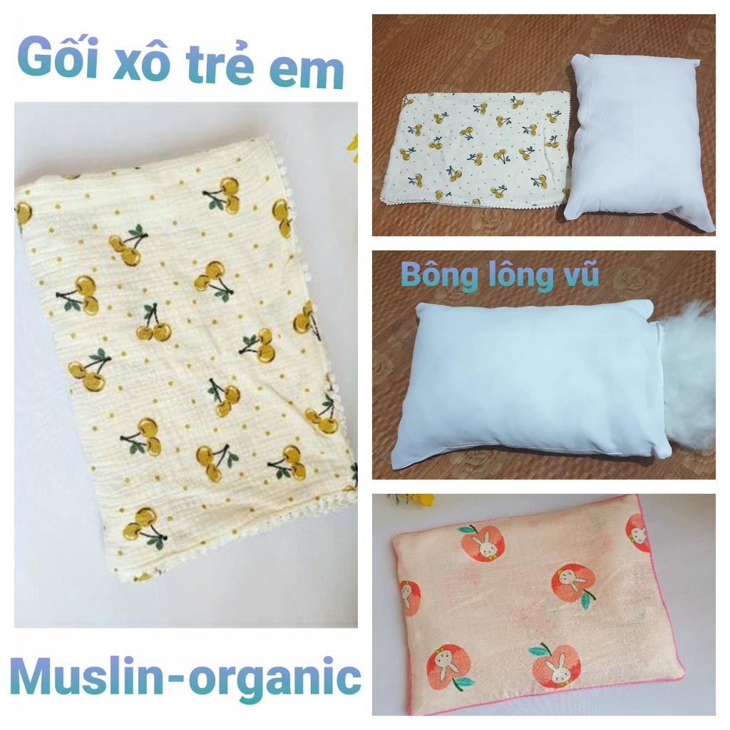 Gối trẻ em cao cấp ,gối xô muslin organic (bông lông vũ) ,gối cho bé size 30x50 cmđược chọn mẫu