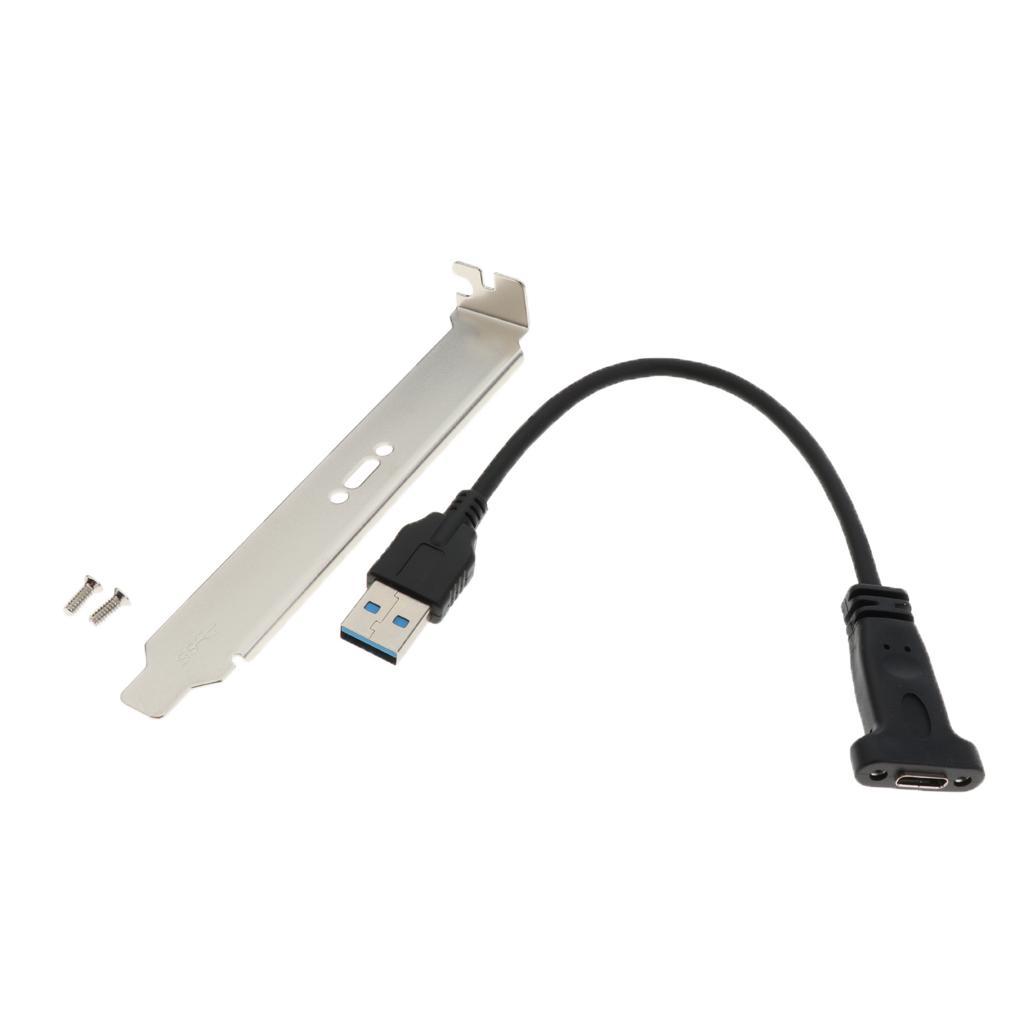 USB 3.1 Type C Female to USB 3.0 A Male Data Extension Cable with Profile Bracket and Panel Mount Screw