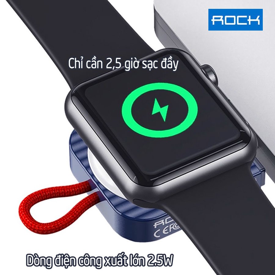 Đế Sạc Không Dây Chính Hãng ROCK dành cho Apple Watch 38/40/42/44mm Series 1/2/3/4/5/6/Se - cổng Type-C và USB-A - Xanh