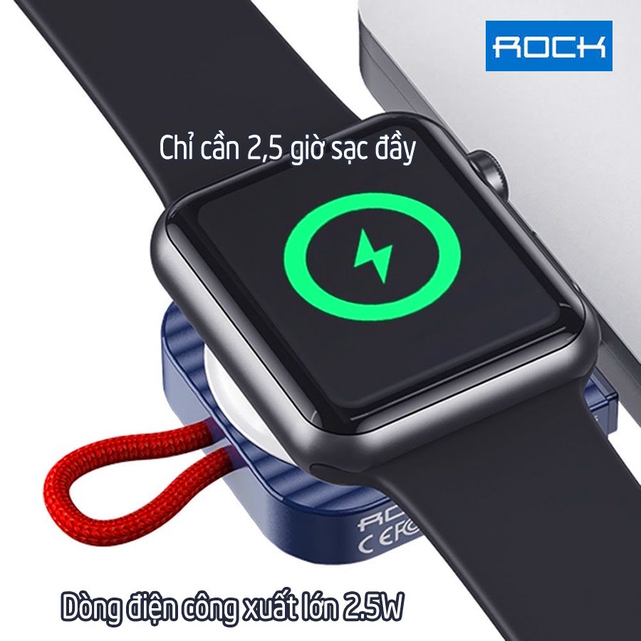 Sạc dành cho Apple Watch không dây bỏ túi thương hiệu ROCK W26 chính hãng - cổng sạc Type C và USB-A - Trắng
