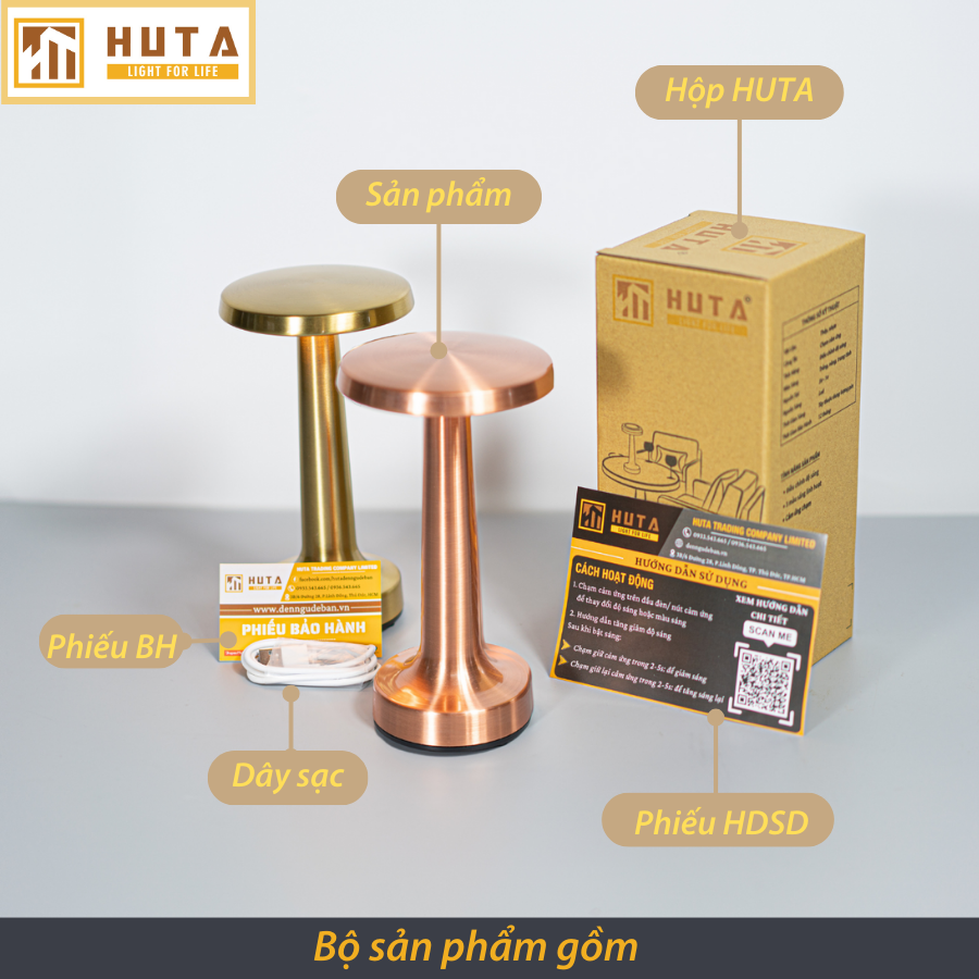 Đèn Bàn Led Quầy Bar HUTA RESDIA2 Cảm Ứng Pin Sạc, Điều Chỉnh Ánh Sáng Trang Trí Nhà Hàng Quán Cà Phê Bàn Ăn Lounge Quán Bar