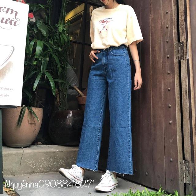 QUẦN JEANS ỐNG RỘNG DÁNG DÀI LƯNG CAO- hình thật chính chủ