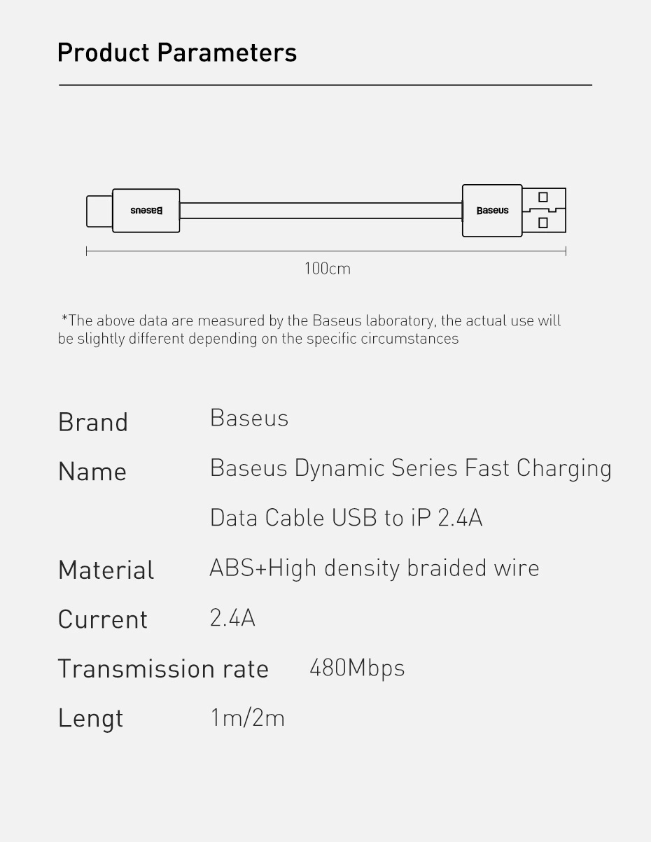 Cáp sạc nhanh IP 2.4A, Cáp sạc nhanh truyền dữ liệu Baseus Dynamic Series Fast Charging Cable 2.4A cho iPhone, iPad - Hàng chính hãng