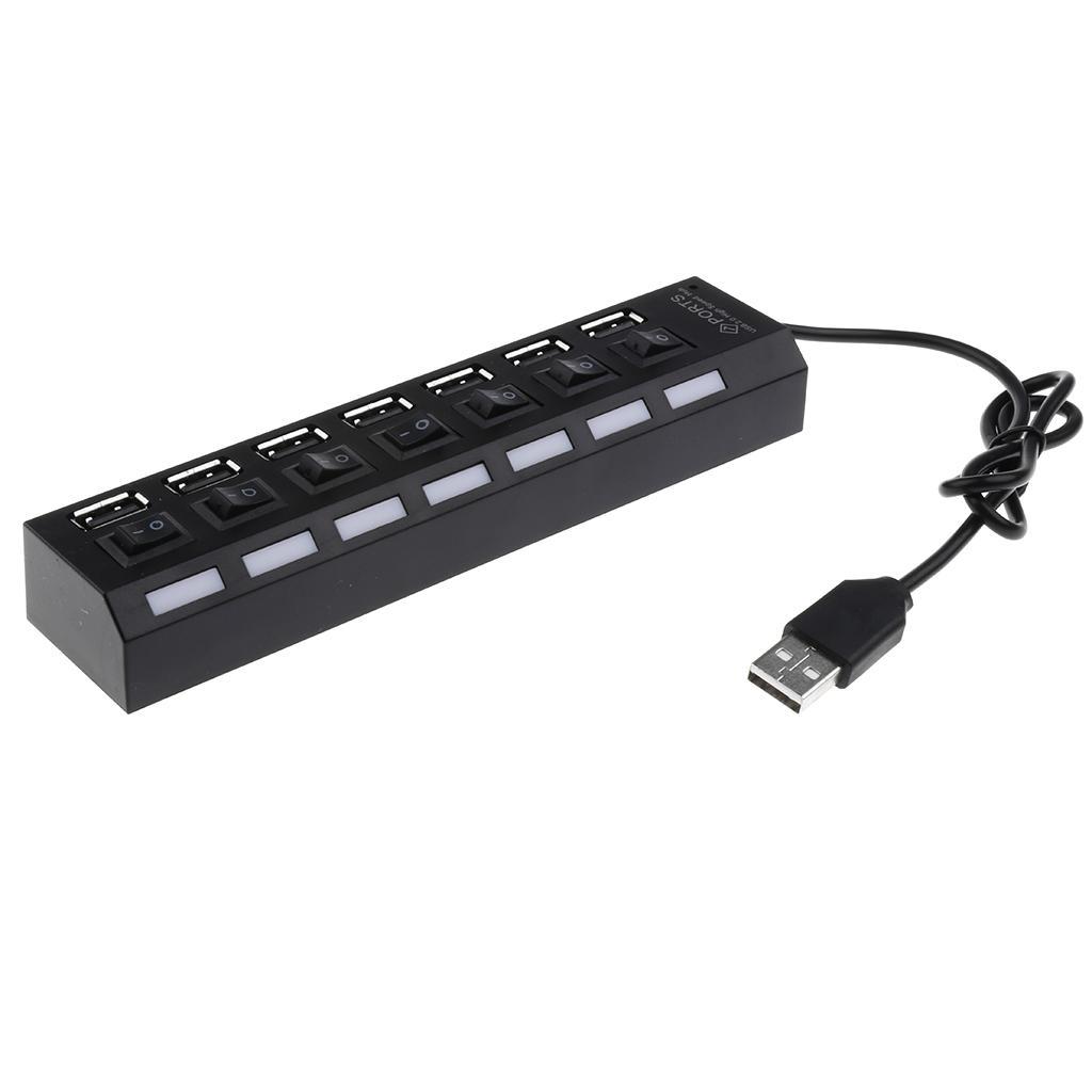 USB 2.0 Hub 7 Port Speed 480Mbps for PC laptop with LED on/off switch