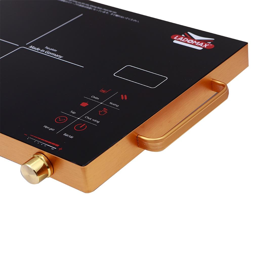 Bếp điện hồng ngoại không kén nồi chảo Ladomax, công suất 2200W, có khung tay cầm, phím cảm ứng-Hàng chính hãng