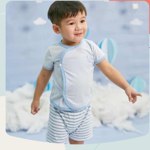 Bộ quần áo cotton cộc cài lệch quần kẻ - OETEO1164