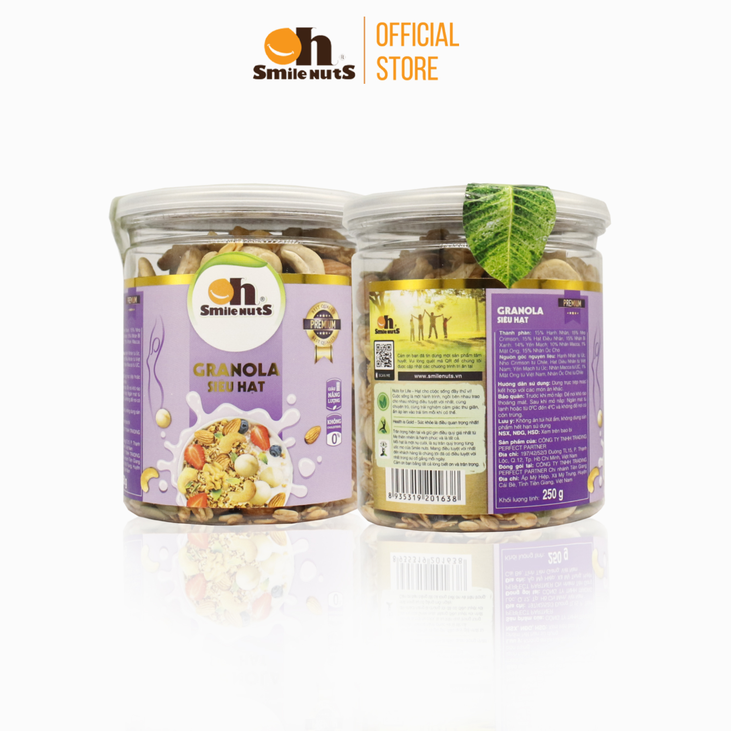 Granola Siêu Hạt Smilenuts Gồm Hạnh Nhân, Nho khô, Óc Chó, Yến Mạch, Macca, Hạt điều, Mật ong _ Khối Lượng 250g