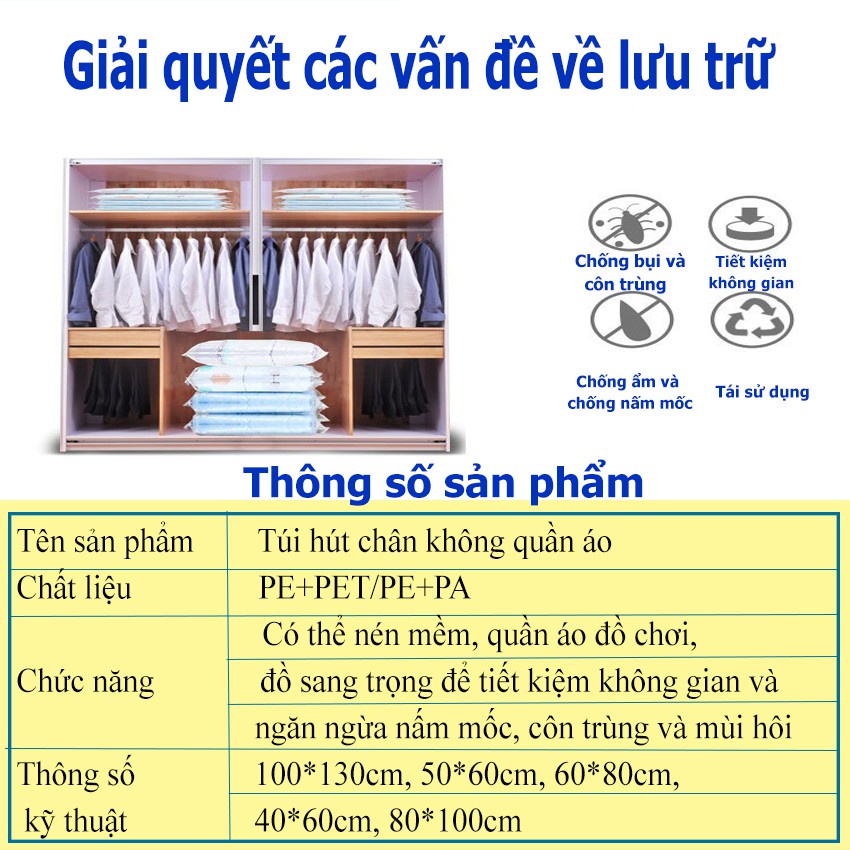 Túi Hút Chân Không Đựng Quần Áo, Chăn Ga Gối, Thú Bông - Loại Dày Cao Cấp, Nhiều Hoạ Tiết, Bảo Vệ Quần Áo, Chăn Ga Khỏi Ẩm, Nấm Mốc, Chống Nước Tuyệt Đối