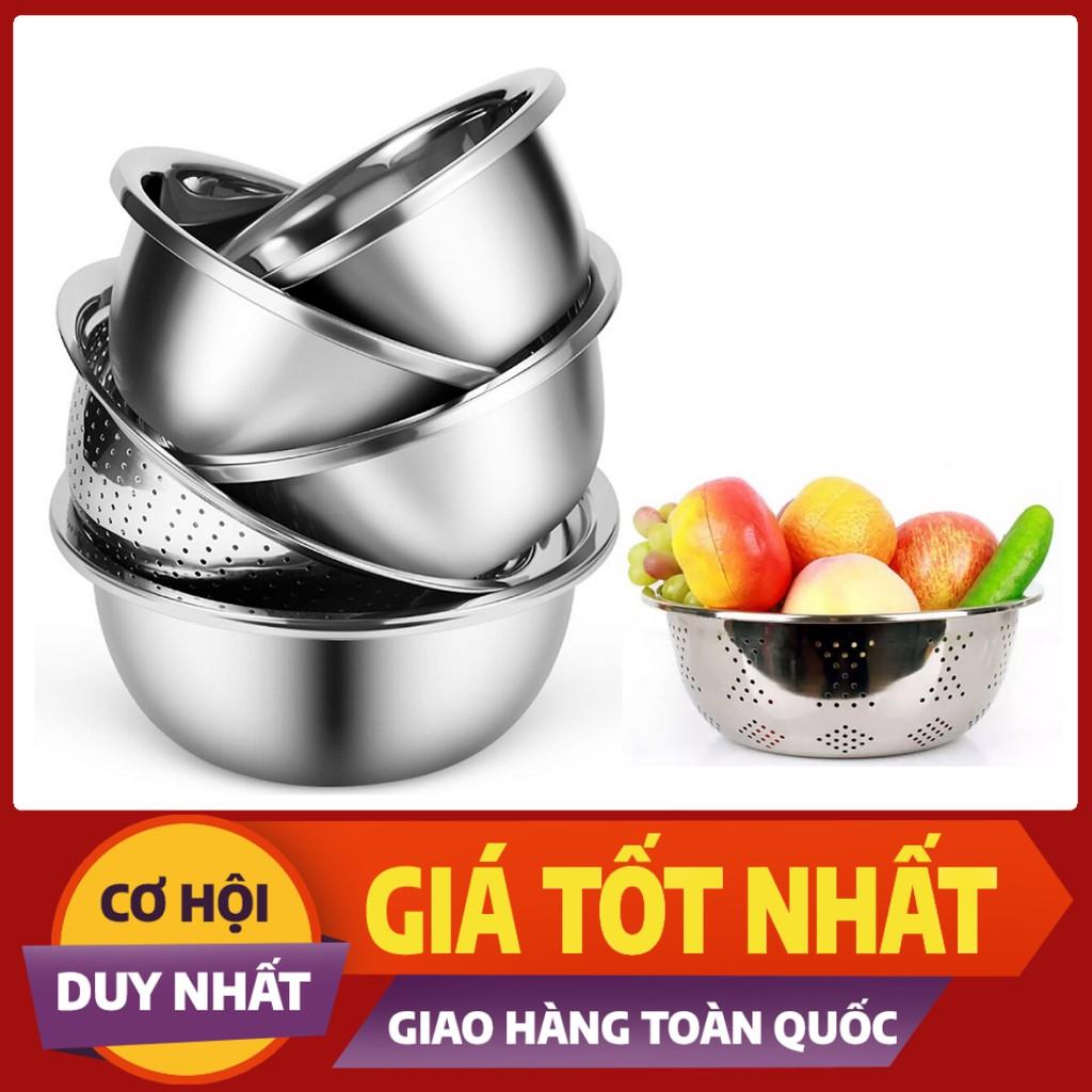 Bộ Thau Rổ Inox Nhà Bếp 5 Món Bằng Inox Đủ Size Từ 18 - 26Cm