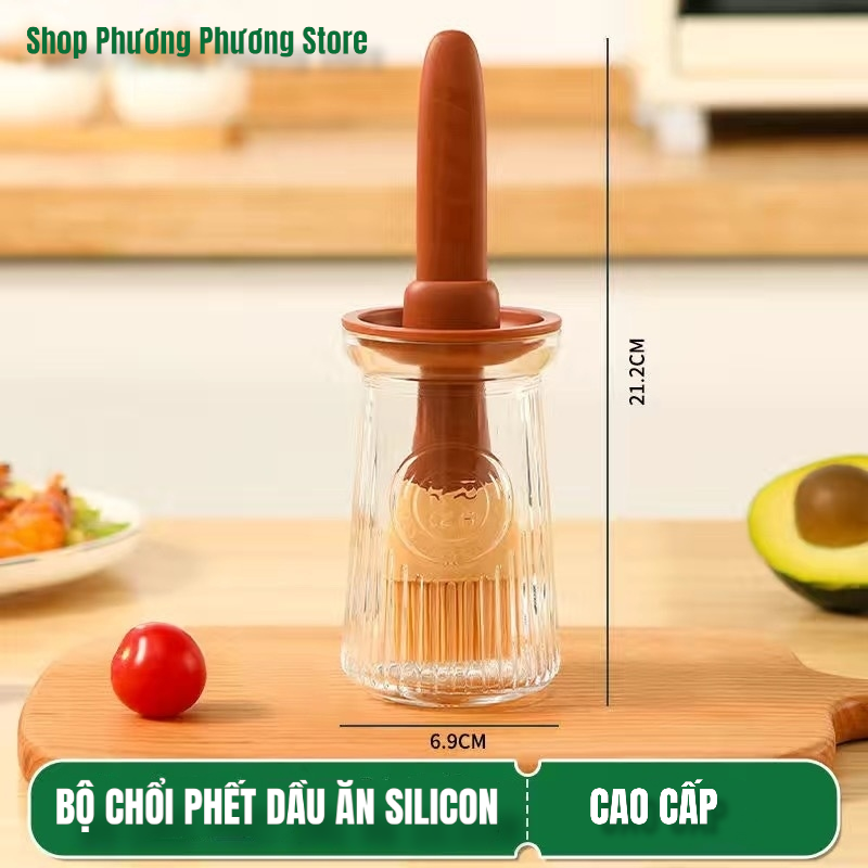 Chổi quét dầu bơ kèm lọ thủy tinh đựng dầu dùng cho làm bánh, nướng BBQ đầu phết silicone