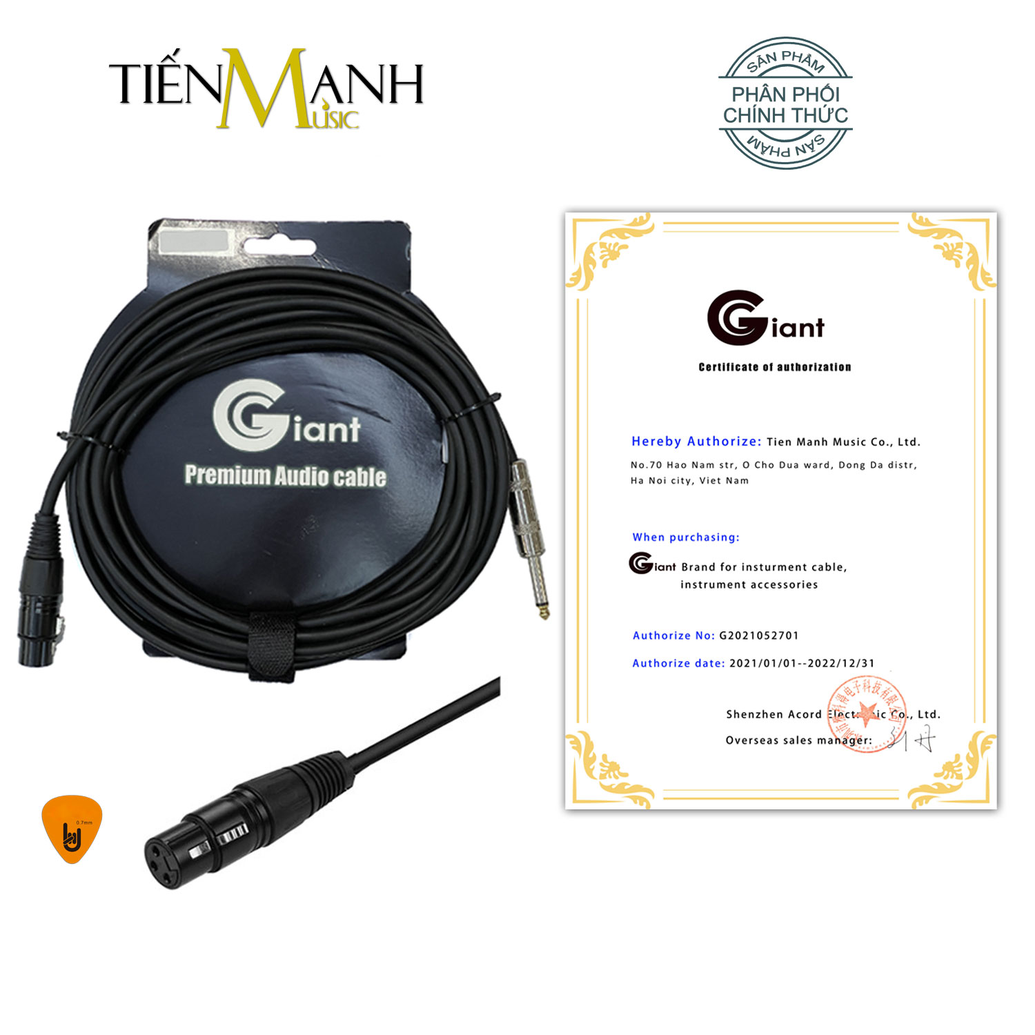 Dây Cáp Giant Kết Nối Micro XLR Canon Cái Sang 6ly TS Mono GC23 Cable Tín Hiệu Ggiant XLR3F 1/4 in Giắc Rắc Hàng Chính Hãng - Kèm Móng Gẩy DreamMaker