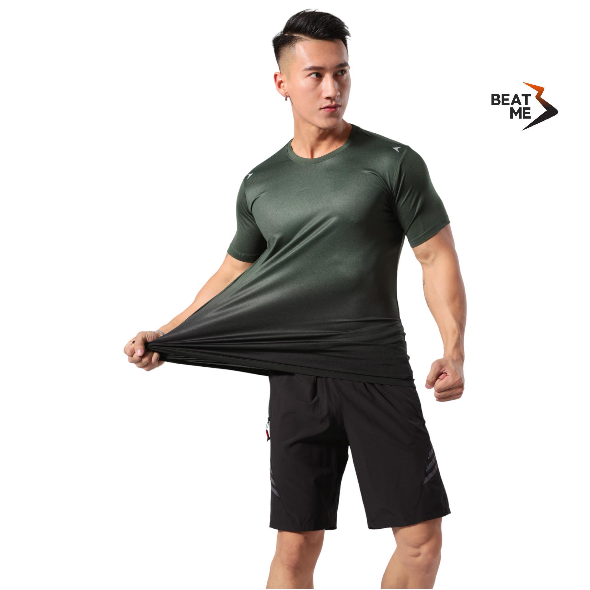 Áo Thun Nam Thể Thao Cổ Tròn Tập Gym Chạy Bộ Beatme Form Body Vái Siêu Mát Màu Xanh Rêu Ombre Thoải Mái Tập Luyện Mùa Hè