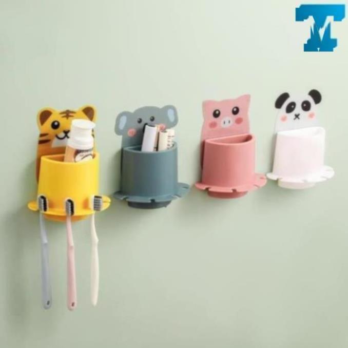 Ly cốc dán tường đựng bàn chải kem đánh răng hình thú dễ thương