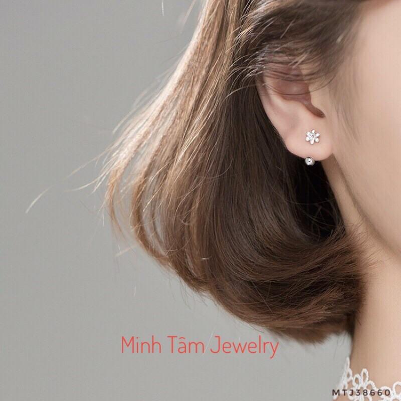 Bông tai bạc hoa daisy móc khoen vặn,Khuyên tai daisy bạc dạng móc chốt bi vặn-Minh Tâm Jewelry