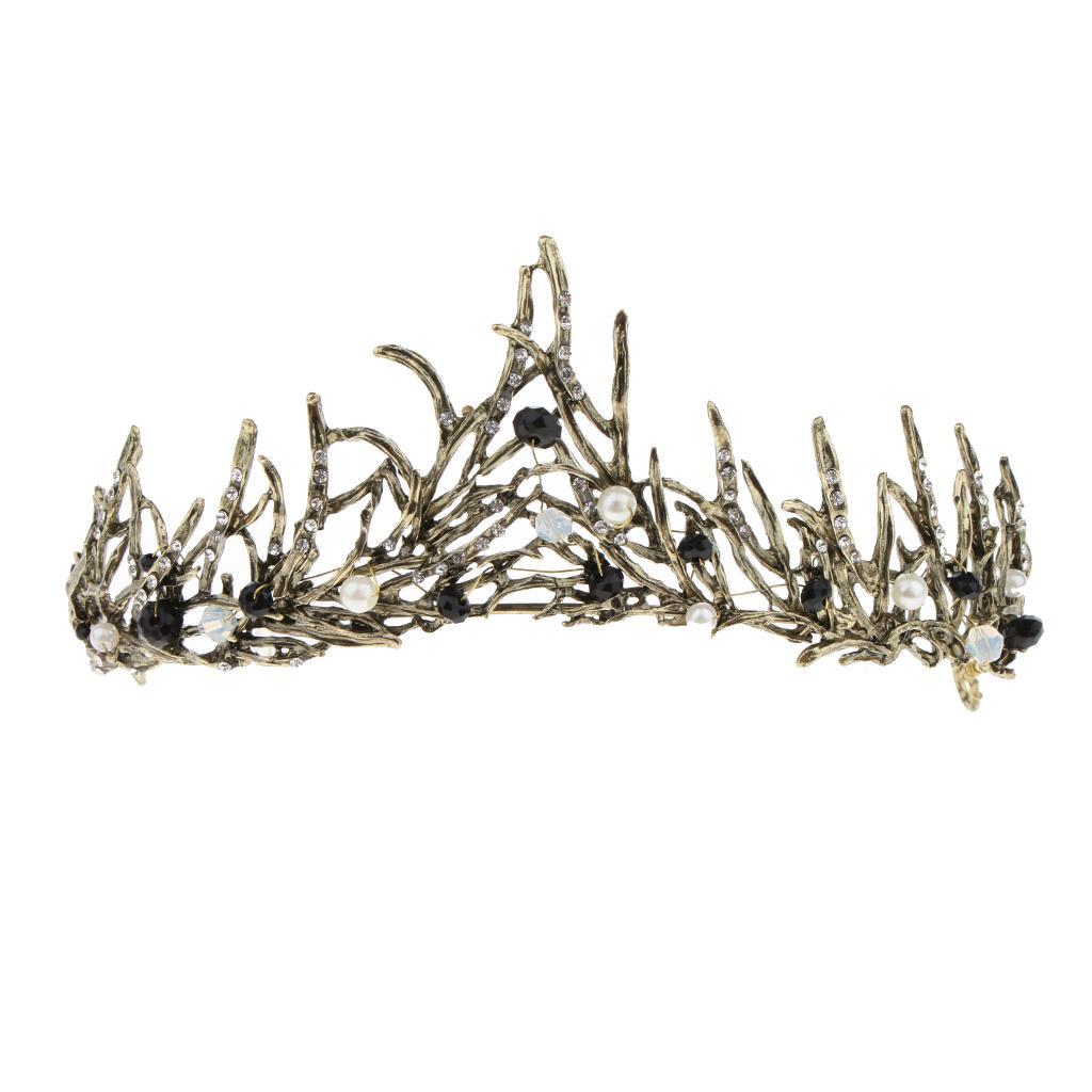 Wedding Crown Bridal Leaf Pearl Tiara Crystal Princess Hair Accessory Bronze