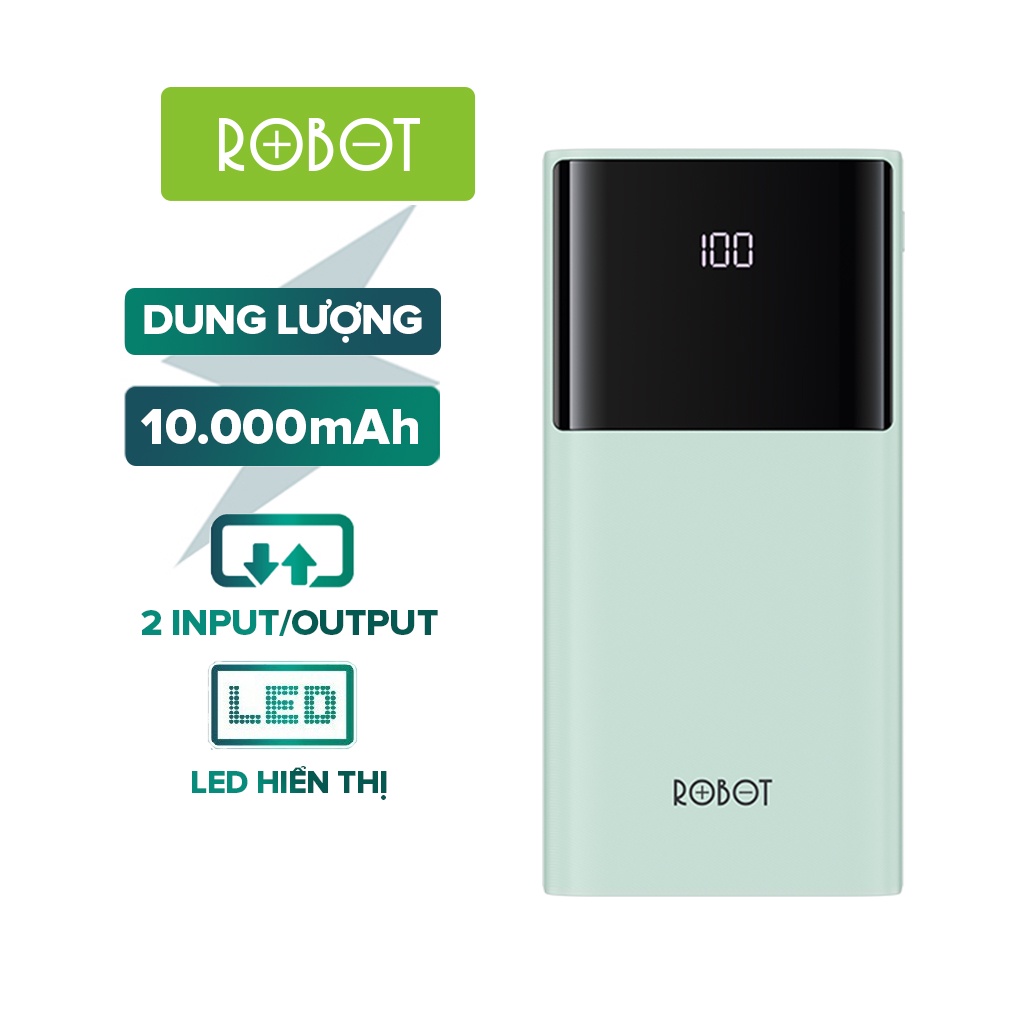 Pin Sạc Dự Phòng 10.000mAh ROBOT RT190S 2 Cổng Sạc Vào & 2 Cổng Sạc Ra - Hàng Chính Hãng