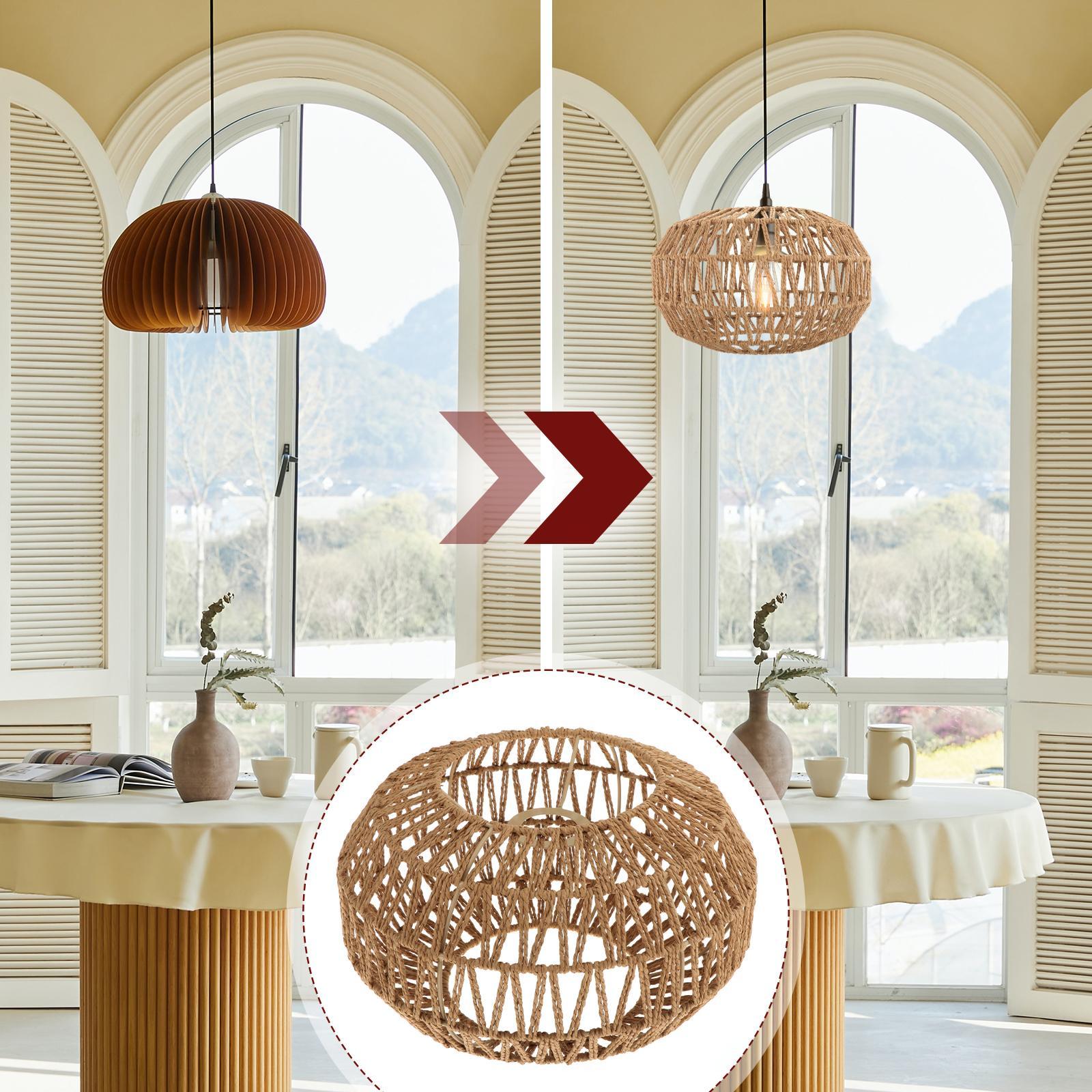Woven Pendant Lamp Shade Chandelier Light Fixture for Kitchen Cafe Teahouse