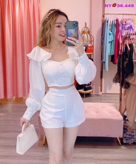 Sét tay dài nơ vai kèm quần phong cách tiểu thư sang chảnh